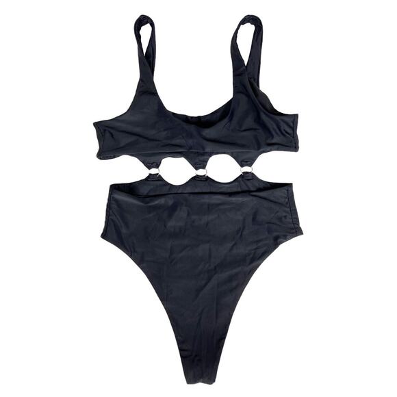 Black One Piece Swimsuit Monokini Bikini Bathing Suit Black Cut Out Womens Large - Picture 7 of 8